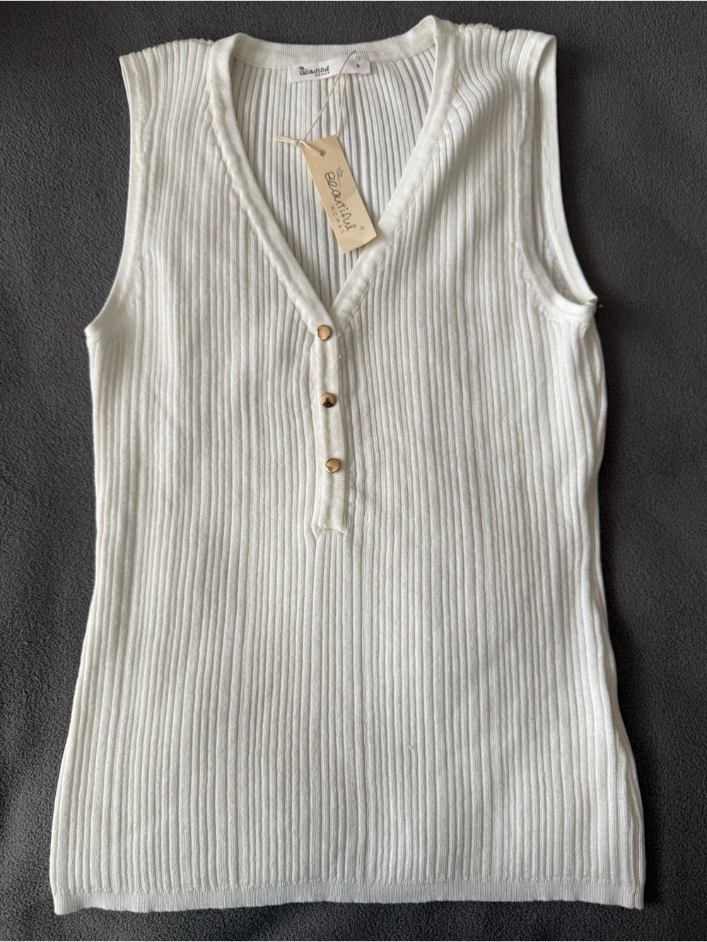 Nomad Cream Ribbed Henley Tank with Gold Buttons